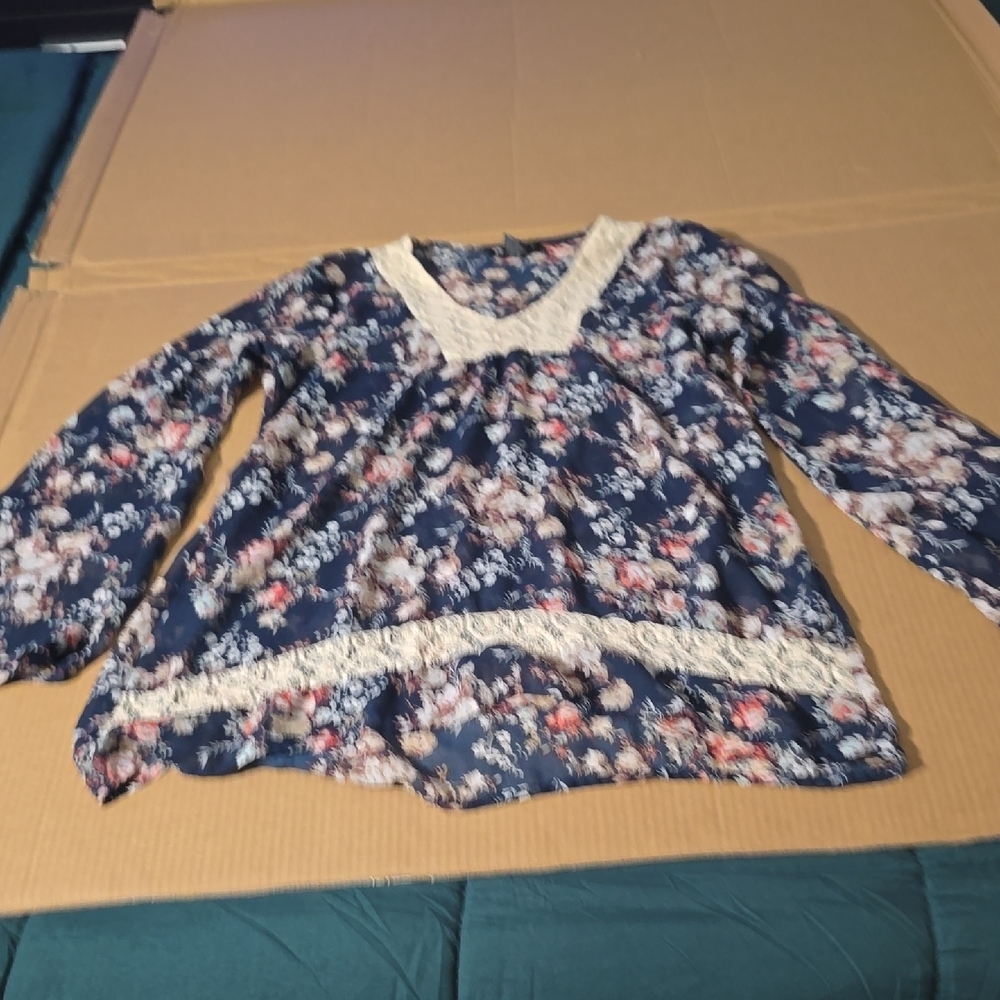 About A Girl Floral Long Sleeve Top - Navy and Cream